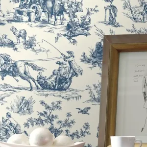 Wochenendangebot Tapete Toile de Jouy Blau