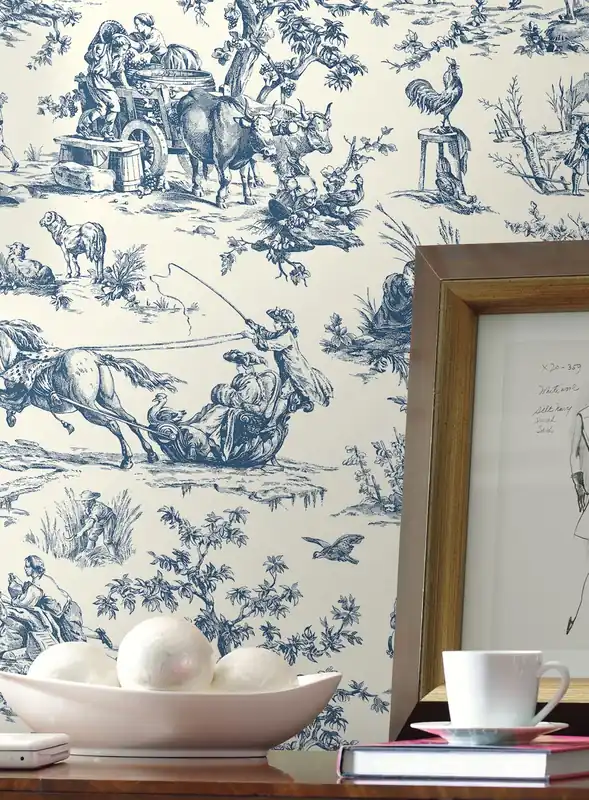 Wochenendangebot Tapete Toile de Jouy Blau