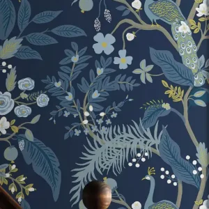Beliebt Tapete Peacock Tree Stahlblau