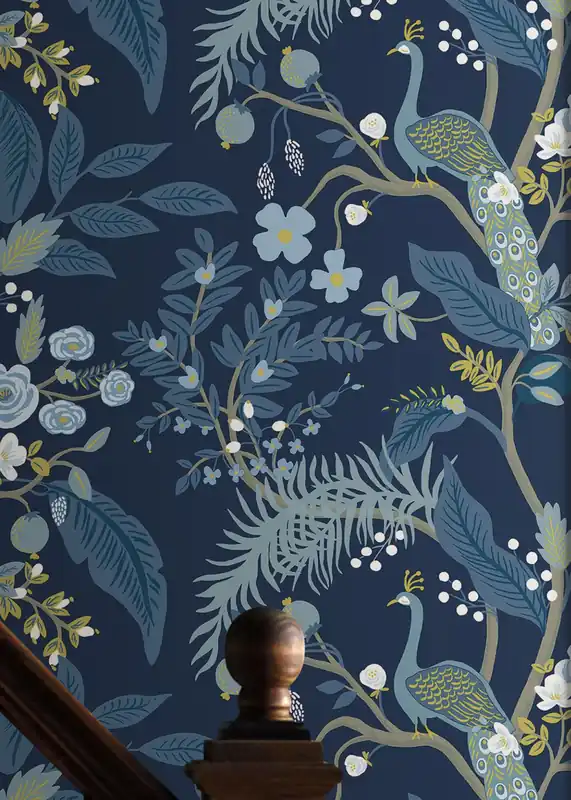 Beliebt Tapete Peacock Tree Stahlblau