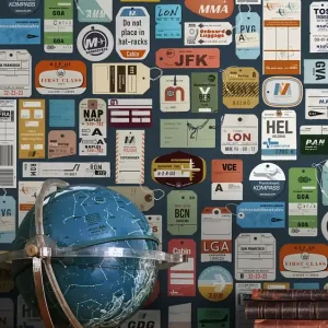 Tapete Vintage air travel Graublau Finale Aktion