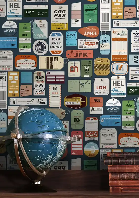 Tapete Vintage air travel Graublau Finale Aktion