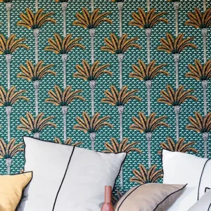 Tapete Palm Luxe Blaugrün Sale