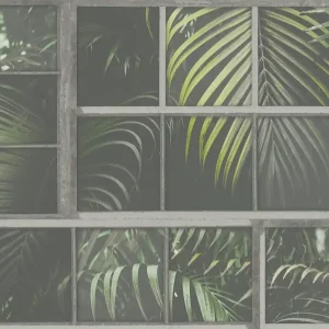 Livingwalls Industrial, Palmentapete, grau, grün 377402 Highlight