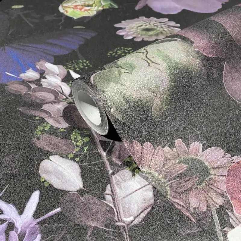 Preisreduziert Novamur Vliestapete, Floral, schwarz, lila 81603