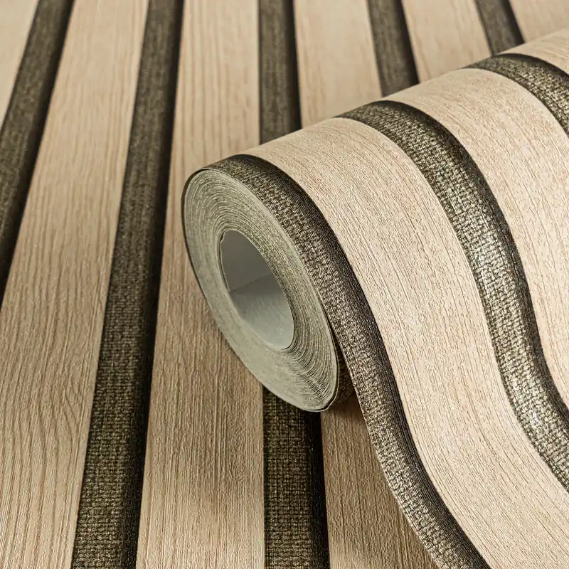 Holzpaneele Tapete Beige-Gold – Leicht glänzend und Strukturiert Neue Kollektion
