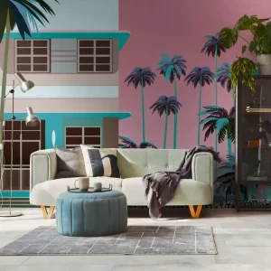 Fototapete Florida mit Palmenmotiv in Blau ➤ 3,71x2,80 m Abverkauf