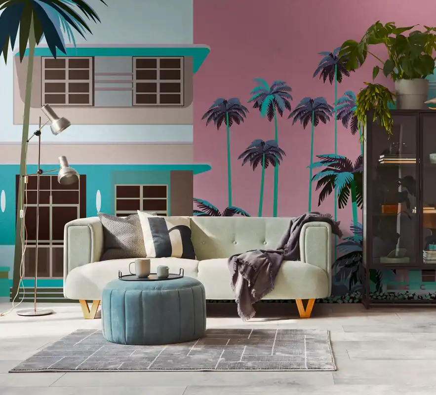 Fototapete Florida mit Palmenmotiv in Blau ➤ 3,71x2,80 m Abverkauf