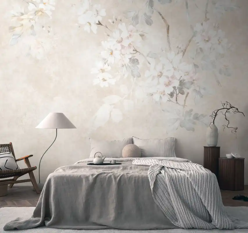 Fototapete Floral mit Blumen in Beige ➤ 3,71x2,80 m Preisreduziert