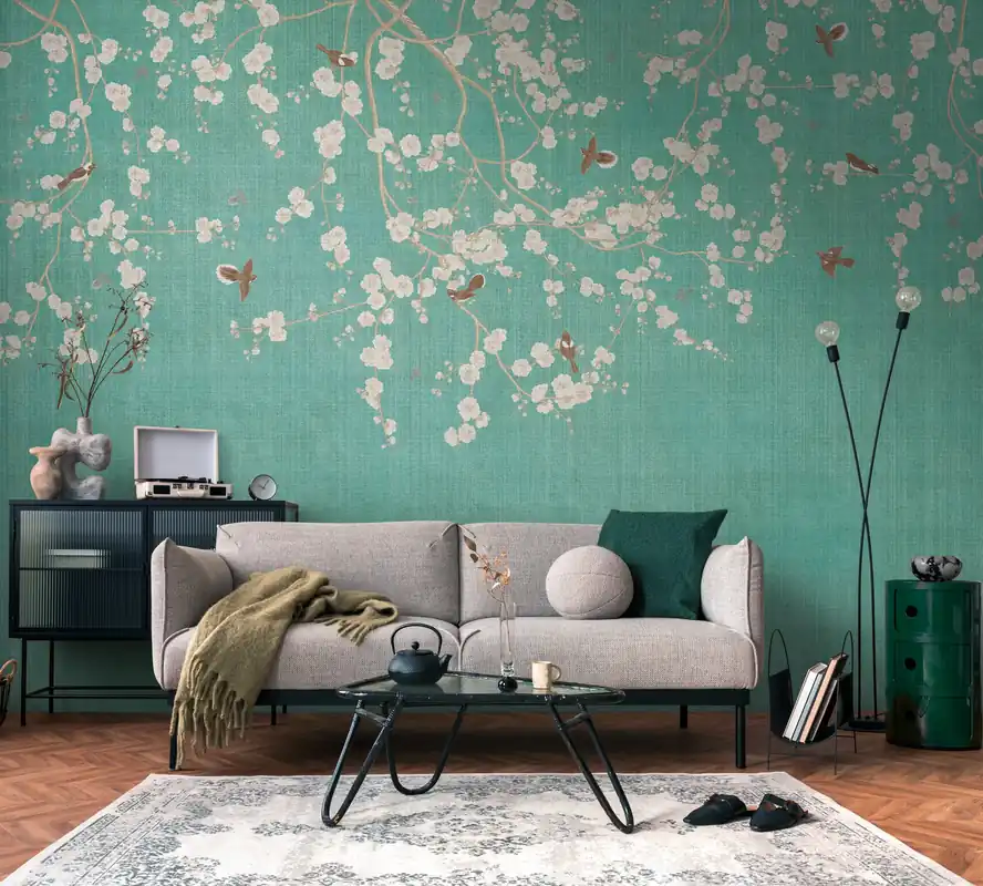 Begrenztes Angebot Fototapete Floral mit Blumenranke in Blau ➤ 3,71x2,80 m