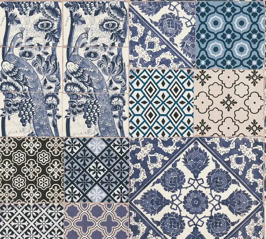 Livingwalls Metropolitan Stories, Fliesentapete, blau, creme 369232 Neuheit