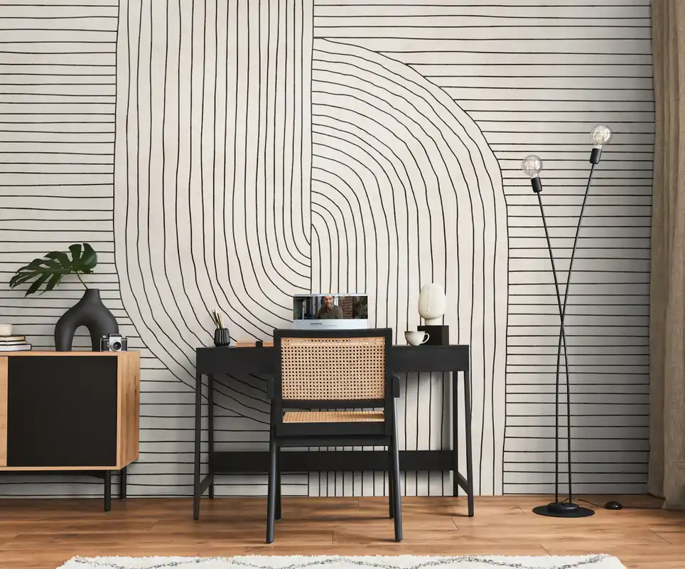 Heißes Angebot Fototapete mit Zeichnung und Formen in Creme ➤ 3,71x2,80 m