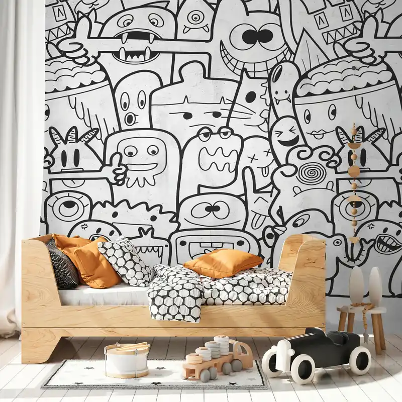 Fototapete Comic für Kinderzimmer in Schwarz ➤ 1,59x2,80 m Garantierte Lieferung