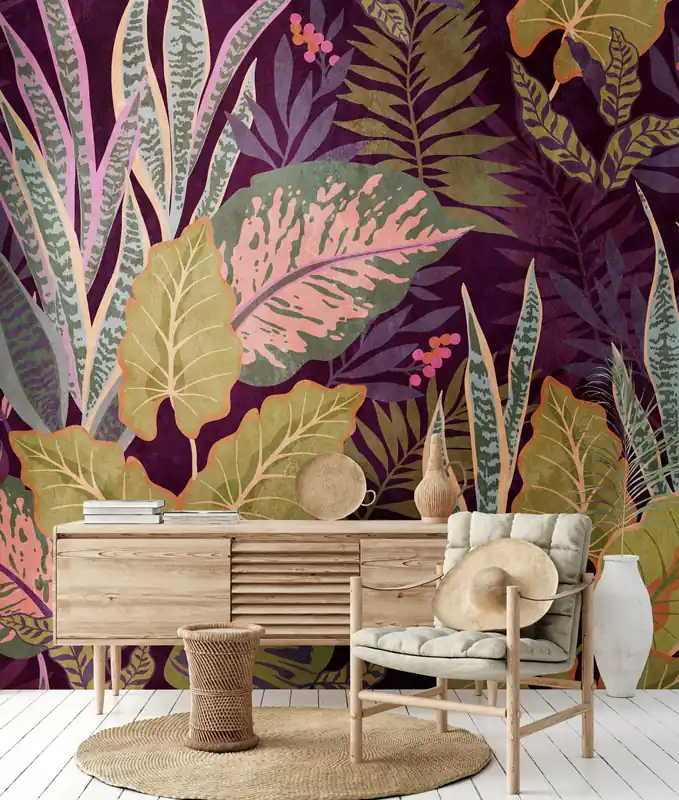 Jetzt Kaufen Livingwalls The Wall, Dschungeltapete, lila, grün 382751