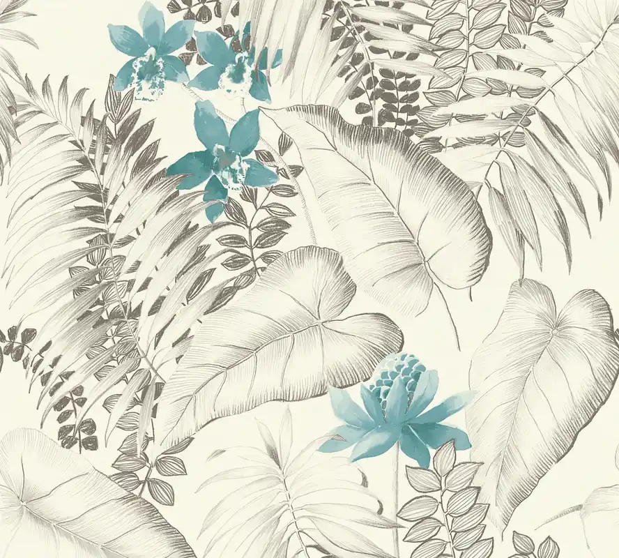 Sichere Zahlung A.S. Création Exotic Life, Florale Tapete, blau, grau 372792