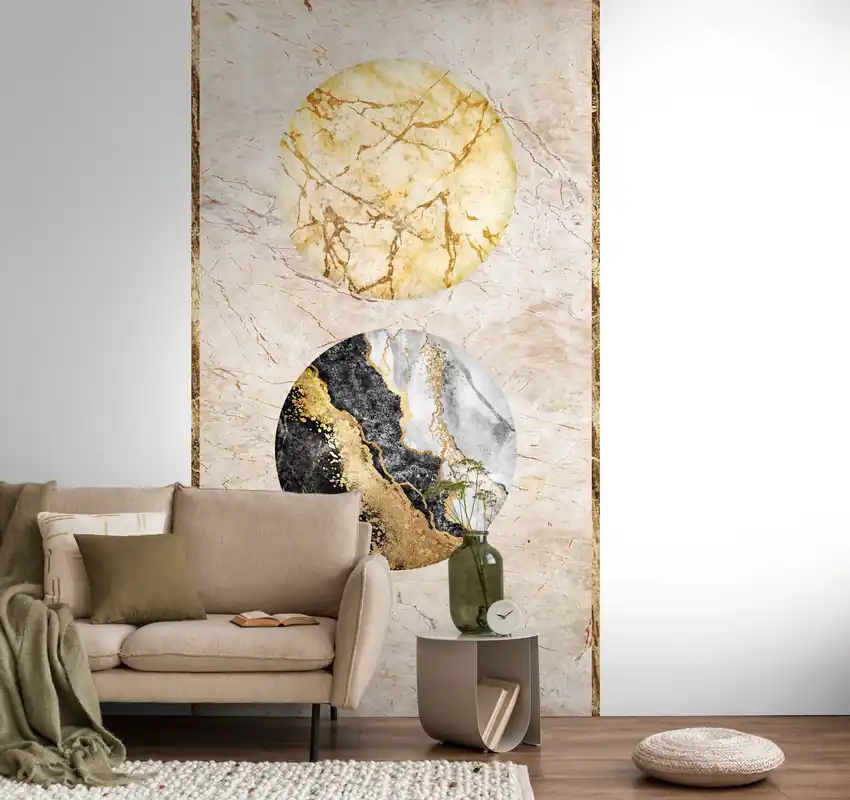 Neuheit Fototapete Marmoroptik mit Steinwand in Beige ➤ 1,59x2,80 m