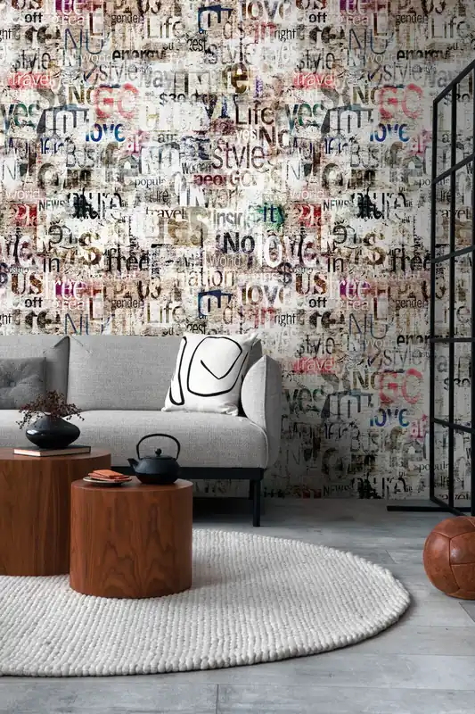 Fototapete Schriftzug mit abstraktem Motiv in Grau ➤ 1,59x2,80 m Aktuell
