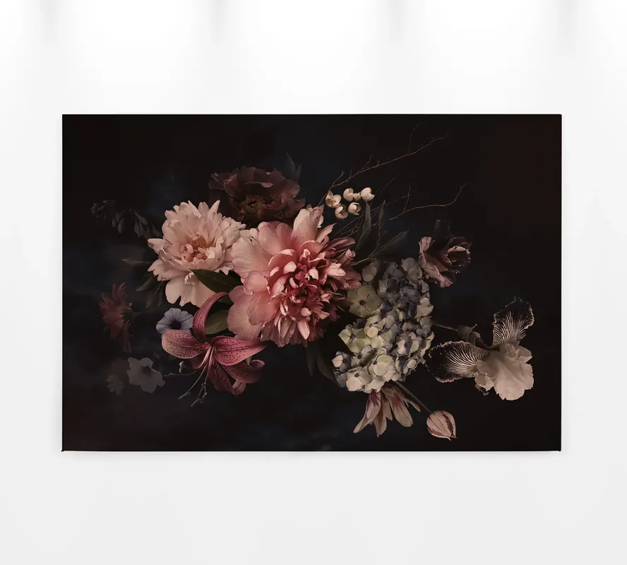 Günstig Livingwalls Leinwand, Blumenarrangement, schwarz, rosa DD120253