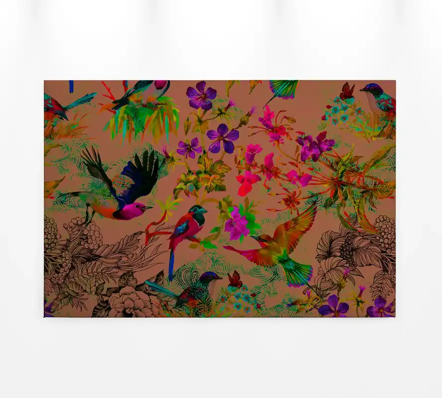 Leinwandbild Vögel und tropische Pflanzen, mehrfarbig, 90x60 cm DD120345 Günstig