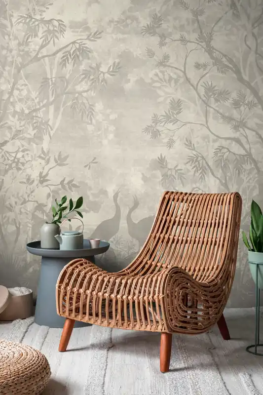 Fototapete Dschungel mit Baum in Beige ➤ 3,71x2,80 m Neue Kollektion