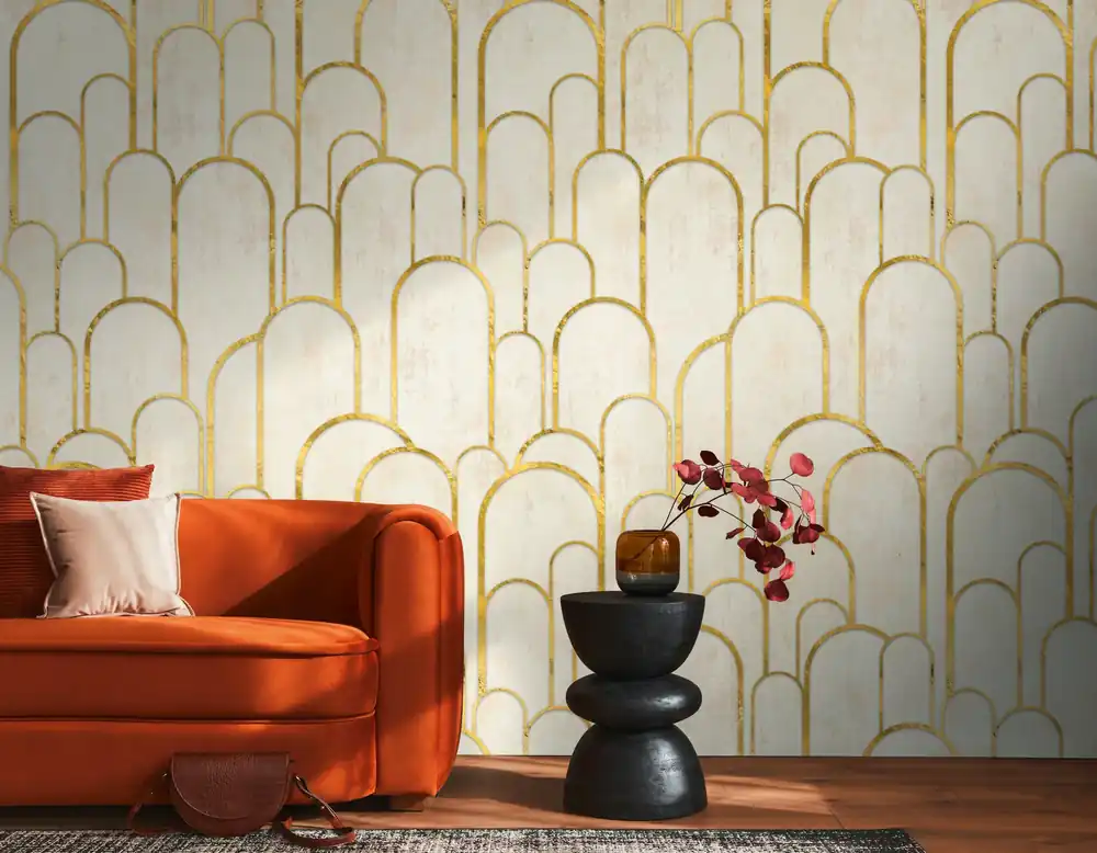 Fototapete mit Strukturoptik und Artdeco in Creme ➤ 1,59x2,80 m Garantierte Lieferung
