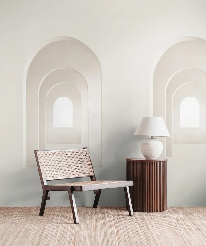 Fototapete mit 3D-Optik und Rundbogen in Creme ➤ 1,59x2,80 m Garantierte Lieferung