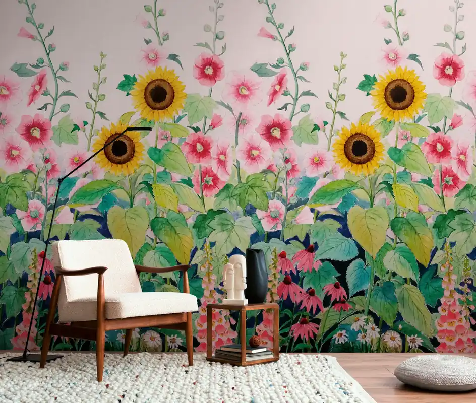 Neu Im Sortiment Fototapete Blumenwiese mit Blumenmotiv in Rosa ➤ 1,59x2,80 m