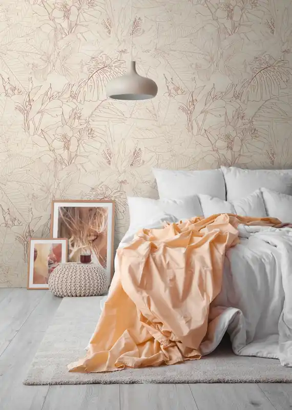 Fototapete Floral mit Zeichnung in Beige ➤ 1,59x2,80 m Sale