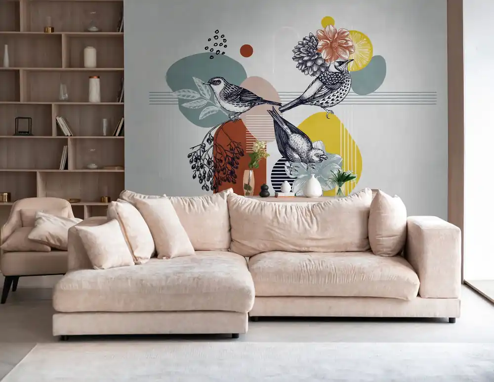 Highlight Fototapete mit Formen und Floralmotiv in Bunt ➤ 3,71x2,80 m