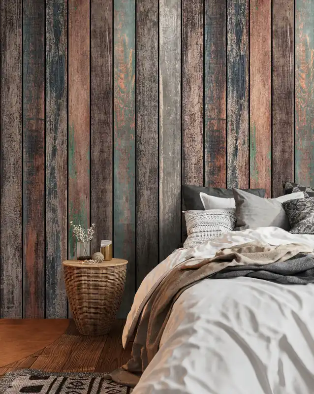 Jetzt Kaufen Fototapete Used-Look mit Holzoptik in Bunt ➤ 1,59x2,80 m