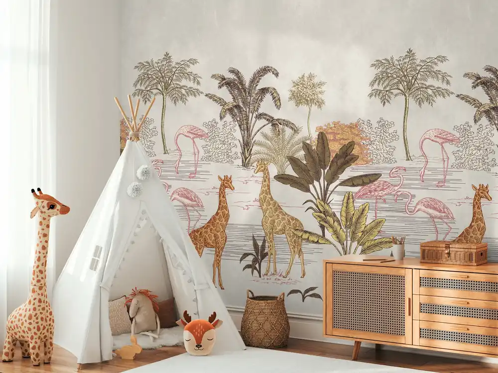 Fototapete Safari für Kinderzimmer in Creme ➤ 1,59x2,80 m Must-Have