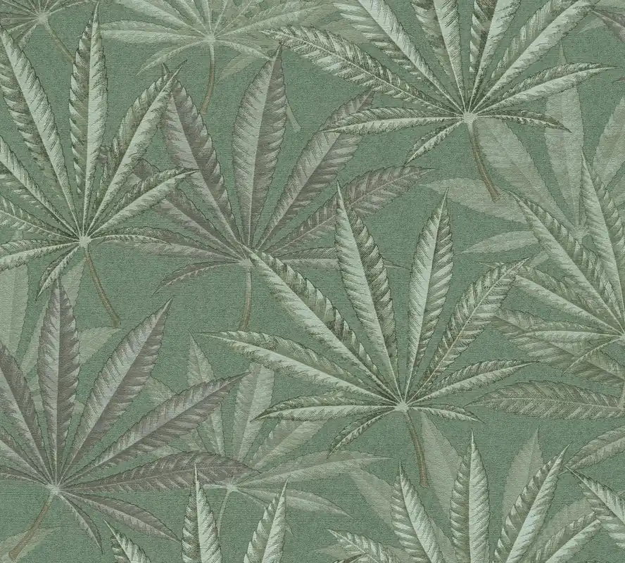 Geprüft Satintapete, Floral, grün 399841