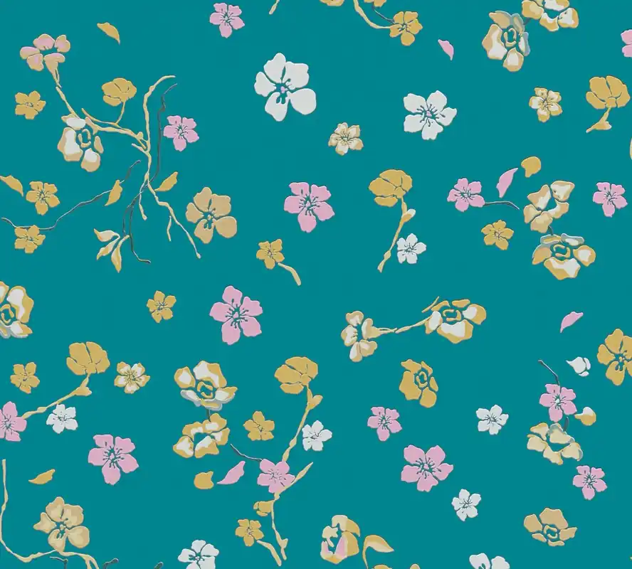 Meistverkauft Profiltapete, Florale Tapete, türkis 389072