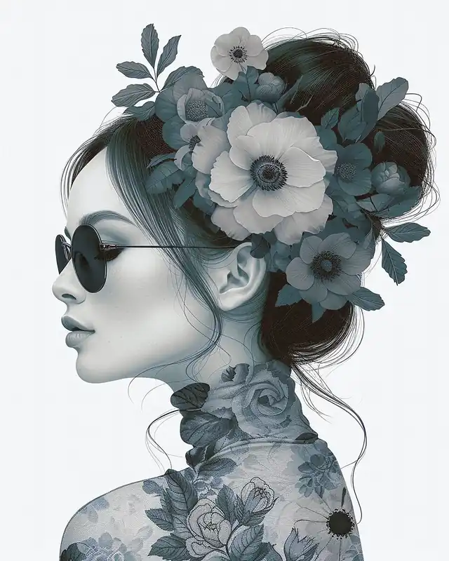 Neuheit Leinwand Flowergirl Blue 40 x 50 cm