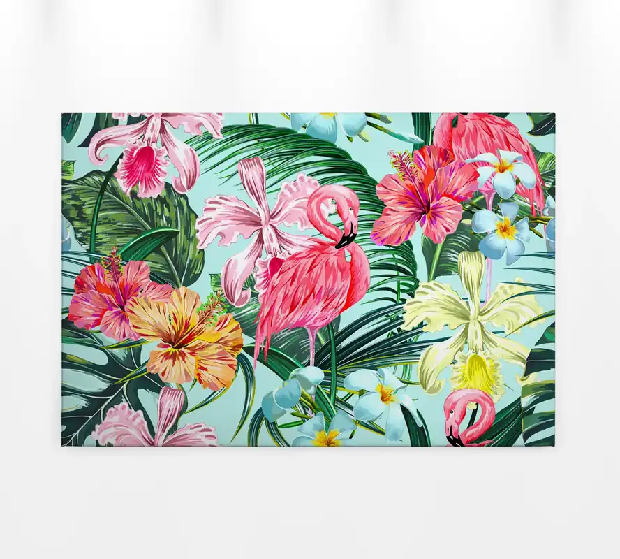 Livingwalls Leinwand, Flamingo, Tropische Pflanzen und Blumen, 90x60 cm DD120265 Rabatt