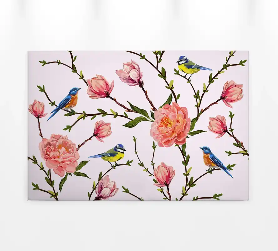 Sonderangebot Livingwalls Leinwand, Pfingstrose, Vögel, 90x60 cm DD120262