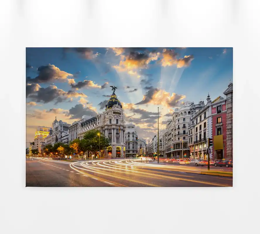 Leinwandbild Gran Via Madrid, blau, 90x60 cm DD120333 Online Kaufen