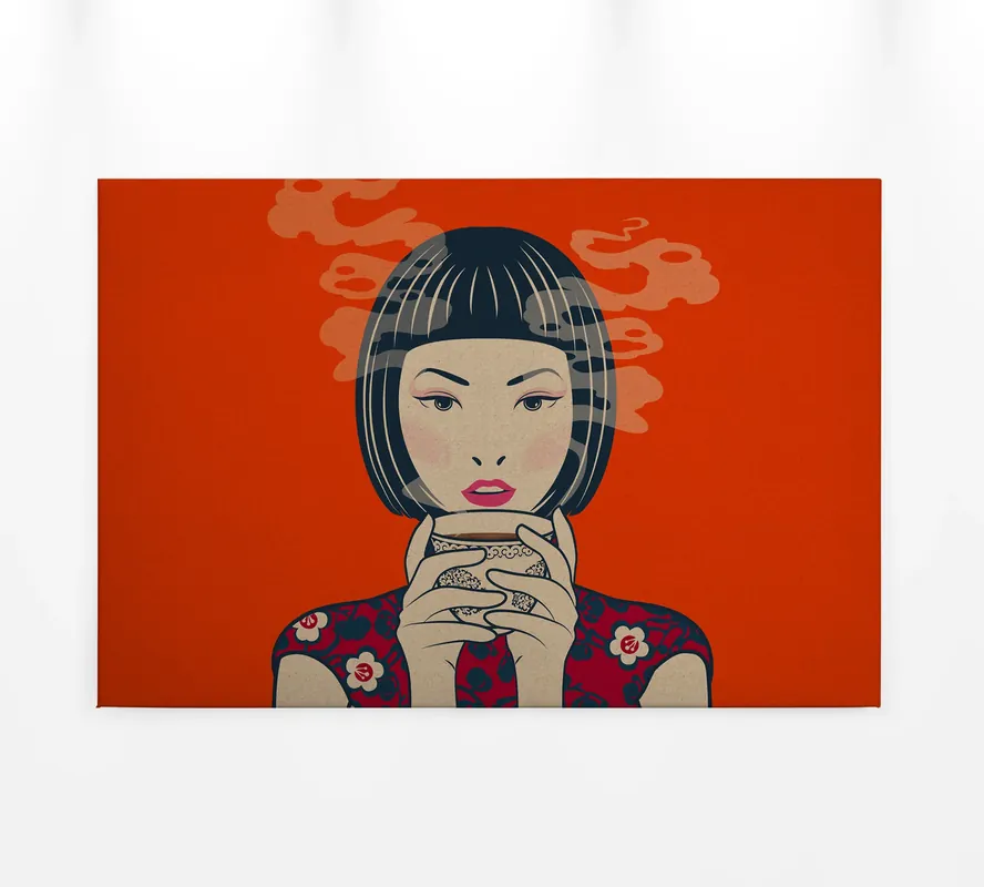 Echt Leinwandbild Frau, rot, 90x60 cm DD120465