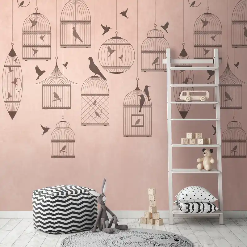 Preis Gesenkt Livingwalls The Wall, Vogeltapete, rosa, grau 382961