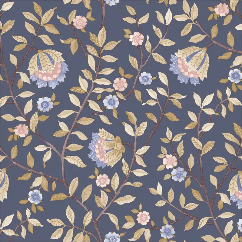 Highlight Vliestapete B19981D Botanique Blau Blumen Vlies 1.06 x 10.05 m Ugépa