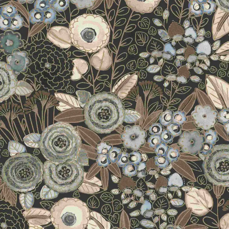 Neu Im Sortiment Rasch Vliestapete Symphony 868913 0.53 x 10.05 m Blumen Floral Schwarz Beige Blau