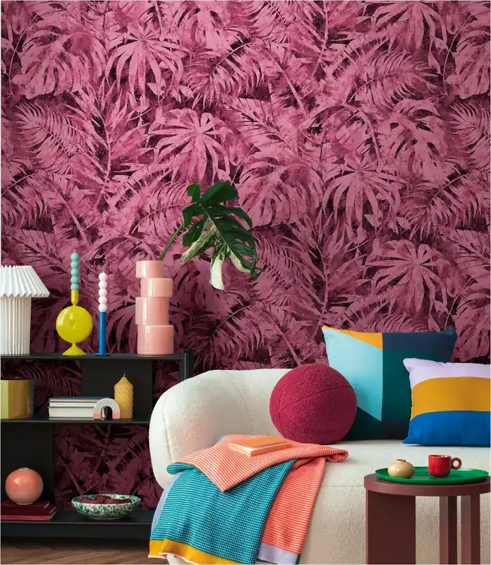Fototapete 791458 Pink Dschungel Palmenblätter CosmoLiving by Cosmopolitan A.S. Creation Geprüft