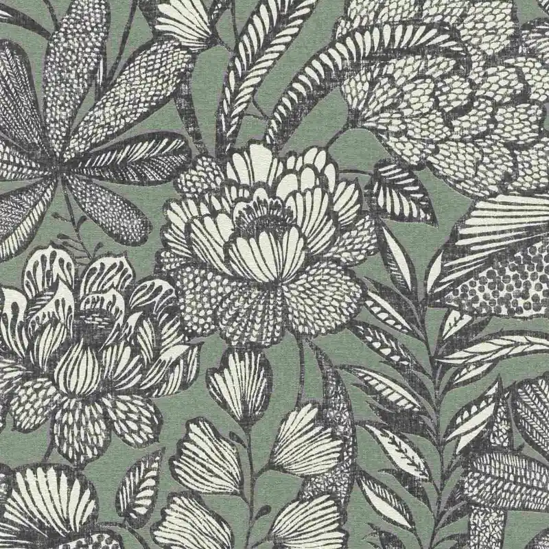 Markenprodukt Rasch Lirico 555356 Vliestapete Botanisch 0.53 x 10.05 m Schwarz Grün