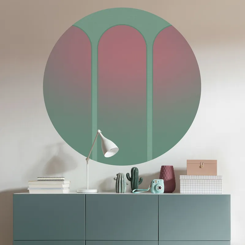 Markenware Vlies Fototapete Dot Three Doors 125 x 125 cm Wandtattoo Selbstklebend Grün Rosa Komar