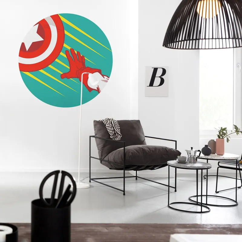 Komar Fototapete Marvel Avengers Captain Shield Pop Art 125 x 125 cm Vlies Selbstklebend Vibraniuim Highlight