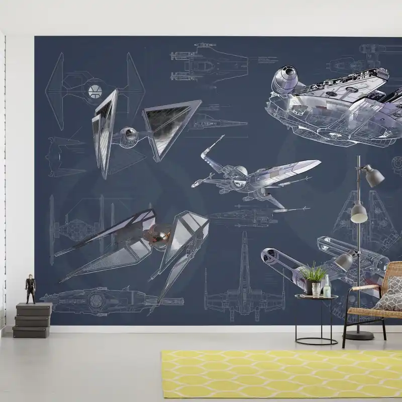 Komar Fototapete Star Wars Bauplan Dark 280 x 400 cm Vlies Raumschiff Kampfflugzeug Technik Meistverkauft