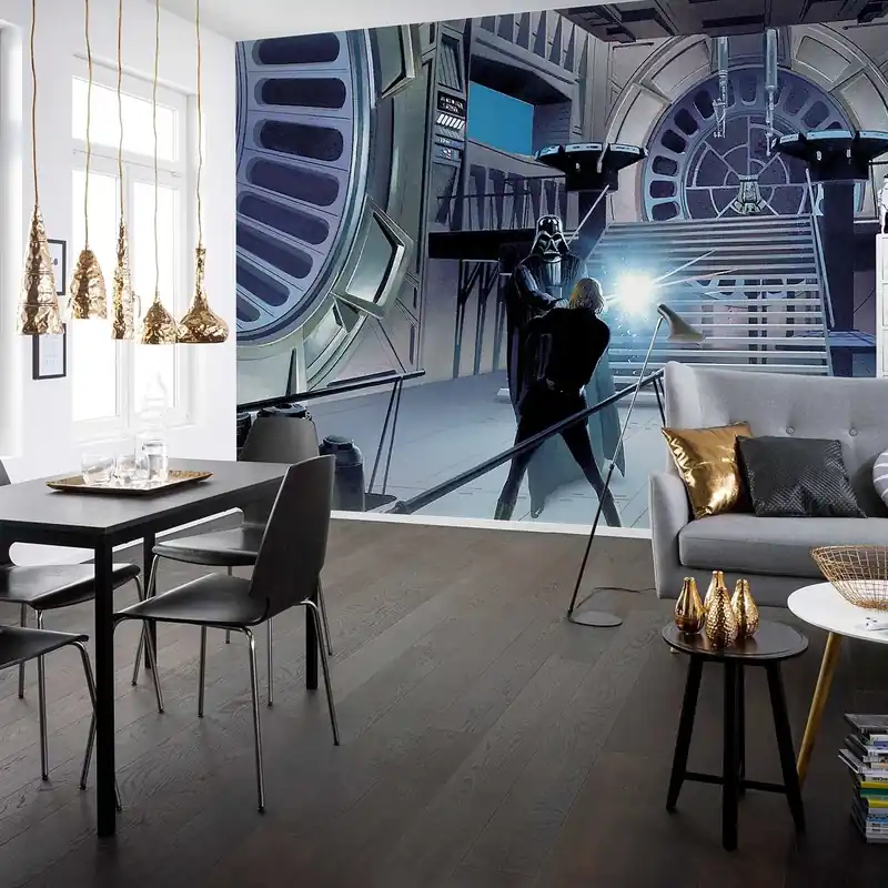 Neue Ware Komar Fototapete Star Wars Duell Throneroom 250 x 500 cm Vlies Duell Jedi Luke Skywalker Darth Vader