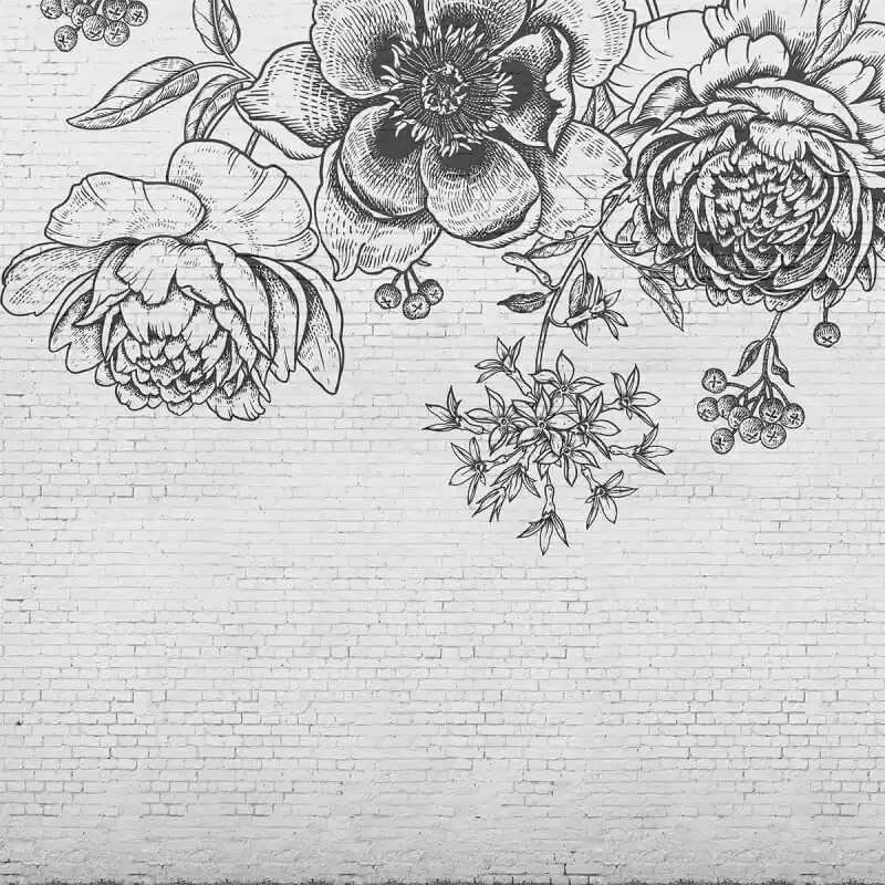 Panoramatapete Black Flower Brick Wall Les Dominotiers Echt