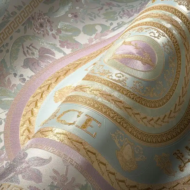 Top-Seller Tapete Blau, Gold, Kupfer, Grün, Pastellfarben, Rosa, Rose VERSACE Satintapete (1040261)
