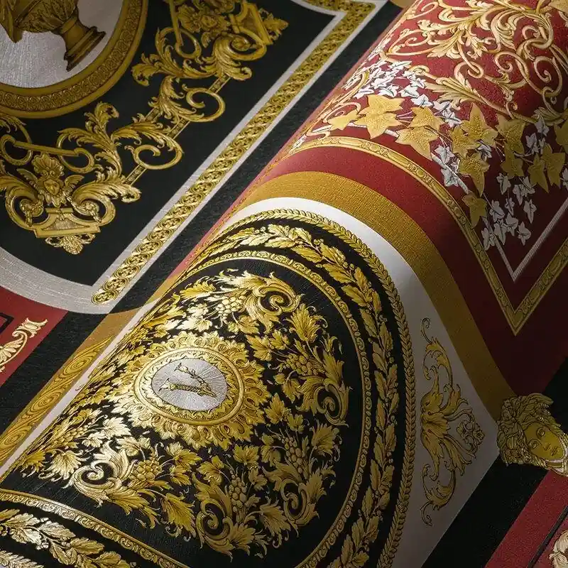 Top-Preis Tapete Gold, Kupfer, Rot, Schwarz-Weiß VERSACE Satintapete (1040259)